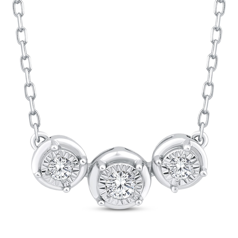 Main Image 1 of Memories, Moments, Magic Diamond Three-Stone Necklace 1/6 ct tw 10K White Gold 18&quot;