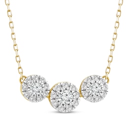 Memories, Moments, Magic Diamond Three-Stone Halo Necklace 1/3 ct tw 10K Yellow Gold 18.5&quot;