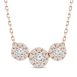 Memories, Moments, Magic Diamond Three-Stone Halo Necklace 1/2 ct tw 10K Rose Gold 18.75&quot;