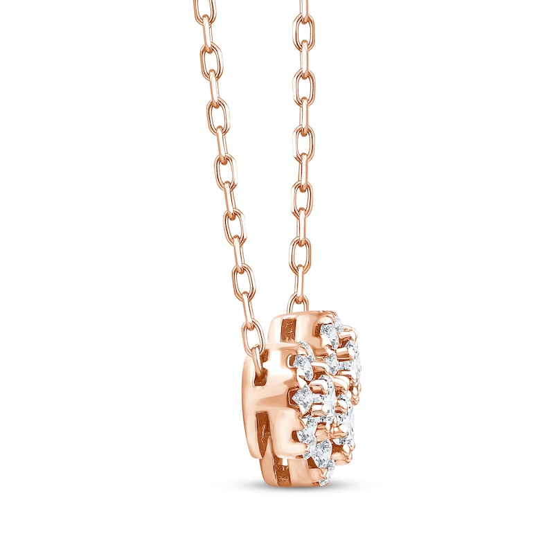 Main Image 2 of Memories, Moments, Magic Diamond Three-Stone Halo Necklace 1/2 ct tw 10K Rose Gold 18.75&quot;