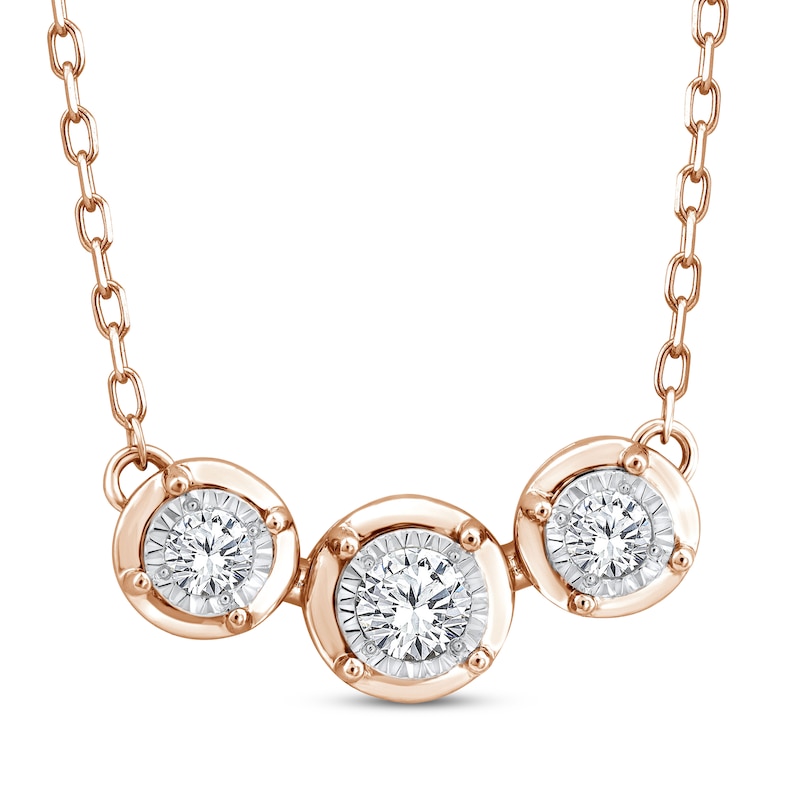 Main Image 1 of Memories Moments Magic Diamond Three-Stone Necklace 1/4 ct tw 10K Rose Gold 18.5&quot;