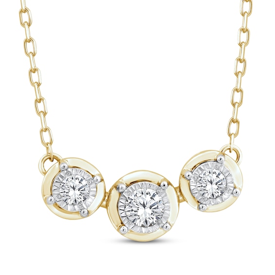 Memories Moments Magic Diamond Three-Stone Necklace 1/4 ct tw 10K Yellow Gold 18.5"