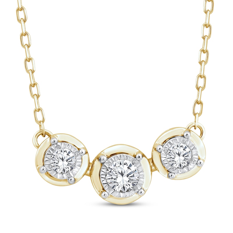 Main Image 1 of Memories Moments Magic Diamond Three-Stone Necklace 1/4 ct tw 10K Yellow Gold 18.5&quot;