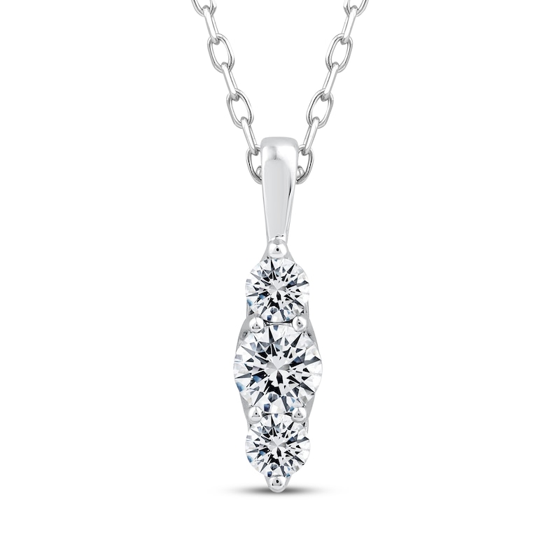 Main Image 1 of Memories Moments Magic Diamond Three-Stone Vertical Necklace 1/3 ct tw 10K White Gold 18&quot;