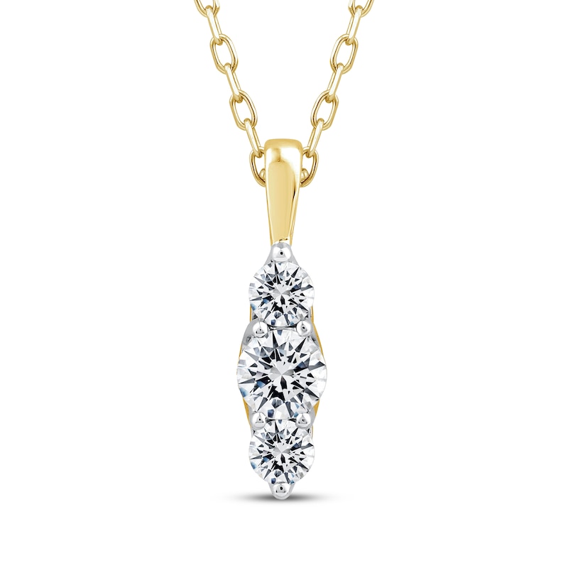 Main Image 1 of Memories Moments Magic Diamond Three-Stone Vertical Necklace 1/3 ct tw 10K Yellow Gold 18&quot;