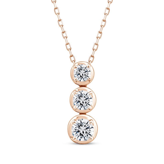 Memories Moments Magic Diamond Three-Stone Vertical Necklace 1 ct tw 10K Rose Gold 18"