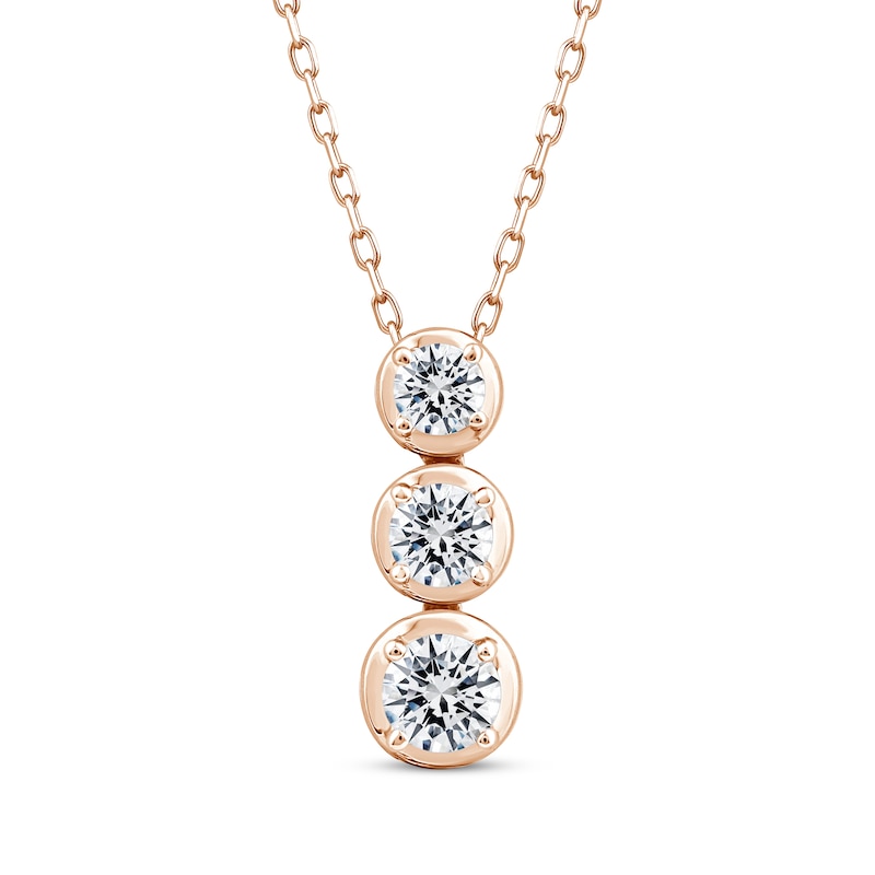 Main Image 1 of Memories Moments Magic Diamond Three-Stone Vertical Necklace 1 ct tw 10K Rose Gold 18&quot;