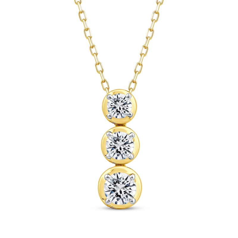 Main Image 1 of Memories Moments Magic Diamond Three-Stone Vertical Necklace 1 ct tw 10K Yellow Gold 18&quot;