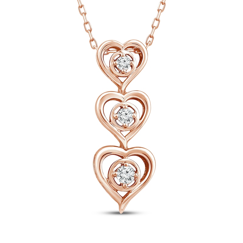 Main Image 1 of Memories Moments Magic Diamond Three-Stone Heart Vertical Necklace 1/8 ct tw 10K Rose Gold 18&quot;