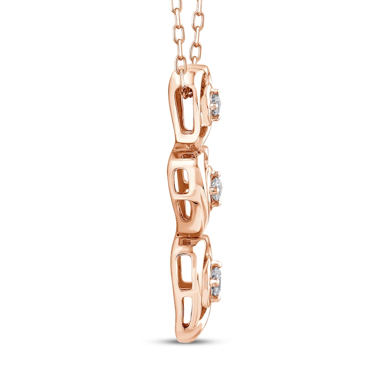 Main Image 2 of Memories Moments Magic Diamond Three-Stone Heart Vertical Necklace 1/8 ct tw 10K Rose Gold 18&quot;