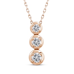 Memories Moments Magic Diamond Three-Stone Vertical Necklace 1/2 ct tw 10K Rose Gold 18&quot;