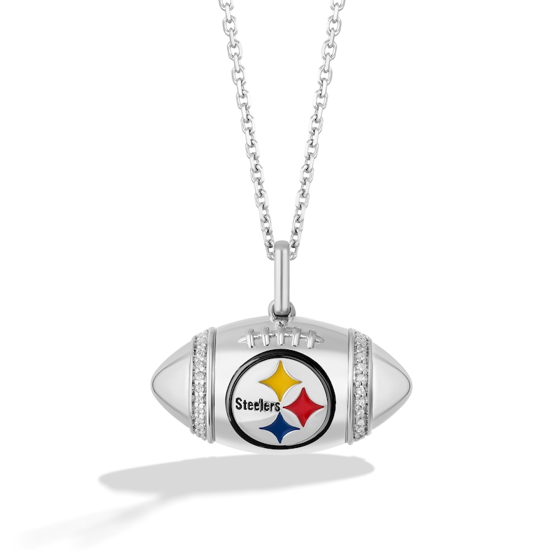 True Fans Pittsburgh Steelers Diamond Accent Football Necklace in Sterling Silver