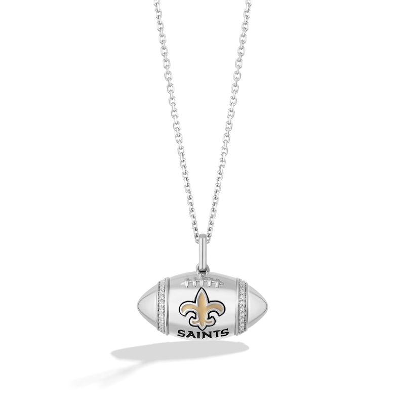 Main Image 1 of True Fans New Orleans Saints Diamond Accent Football Necklace in Sterling Silver