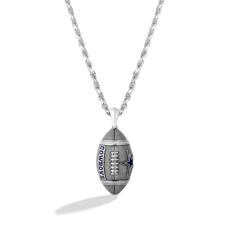 Main Image 1 of True Fans Dallas Cowboys 1/20 CT. T.W. Diamond Vertical Football Necklace in Sterling Silver