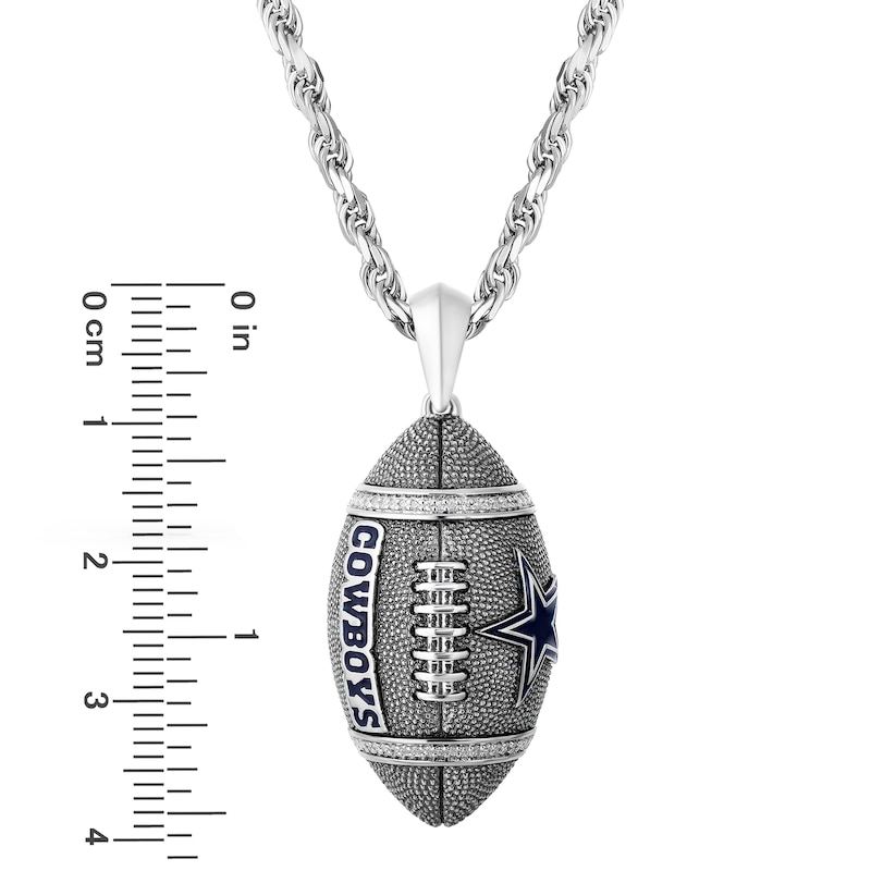 Main Image 4 of True Fans Dallas Cowboys 1/20 CT. T.W. Diamond Vertical Football Necklace in Sterling Silver