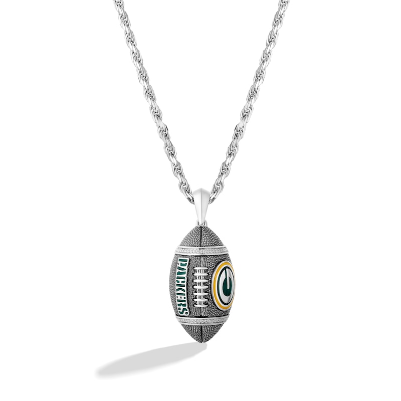 True Fans Green Bay Packers 1/20 CT. T.W. Diamond Vertical Football Necklace in Sterling Silver