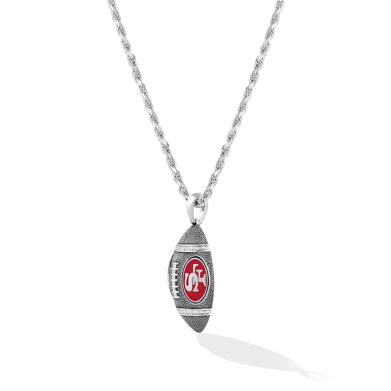 Main Image 3 of True Fans San Francisco 49ers 1/20 CT. T.W. Diamond Vertical Football Necklace in Sterling Silver