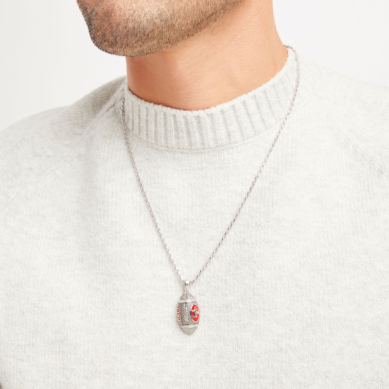 Main Image 5 of True Fans San Francisco 49ers 1/20 CT. T.W. Diamond Vertical Football Necklace in Sterling Silver