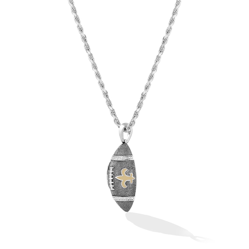 Main Image 3 of True Fans New Orleans Saints 1/20 CT. T.W. Diamond Vertical Football Necklace in Sterling Silver