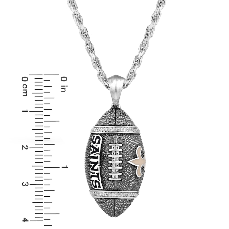 Main Image 4 of True Fans New Orleans Saints 1/20 CT. T.W. Diamond Vertical Football Necklace in Sterling Silver