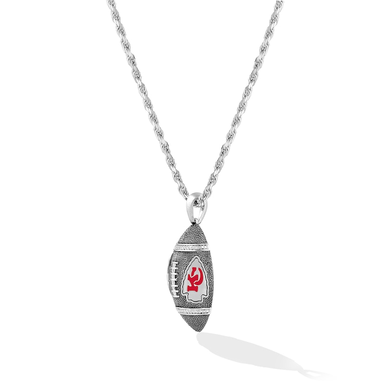 Main Image 3 of True Fans Kansas City Chiefs 1/20 CT. T.W. Diamond Vertical Football Necklace in Sterling Silver