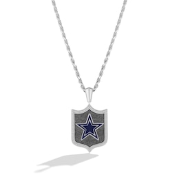 True Fans Dallas Cowboys 1/5 CT. T.W. Diamond and Enamel Reversible Shield Necklace in Sterling Silver