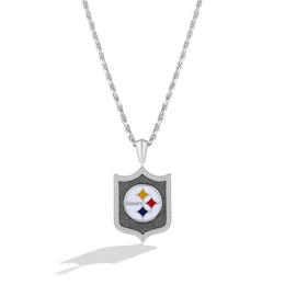 True Fans Pittsburgh Steelers 1/5 CT. T.W. Diamond and Enamel Reversible Shield Necklace in Sterling Silver