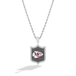 True Fans Kansas City Chiefs 1/5 CT. T.W. Diamond and Enamel Reversible Shield Necklace in Sterling Silver