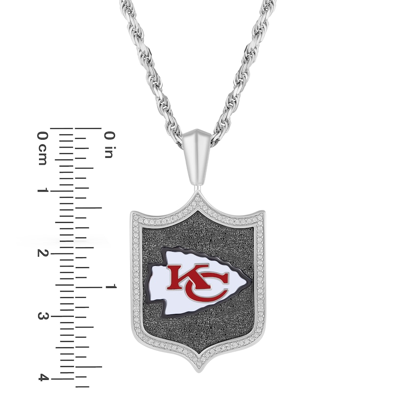 Main Image 3 of True Fans Kansas City Chiefs 1/5 CT. T.W. Diamond and Enamel Reversible Shield Necklace in Sterling Silver