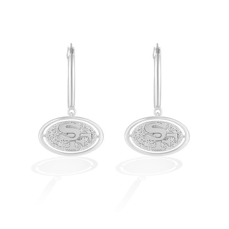 Main Image 1 of True Fans San Francisco 49ers 1/10 CT. T.W. Diamond Logo Earrings in Sterling Silver