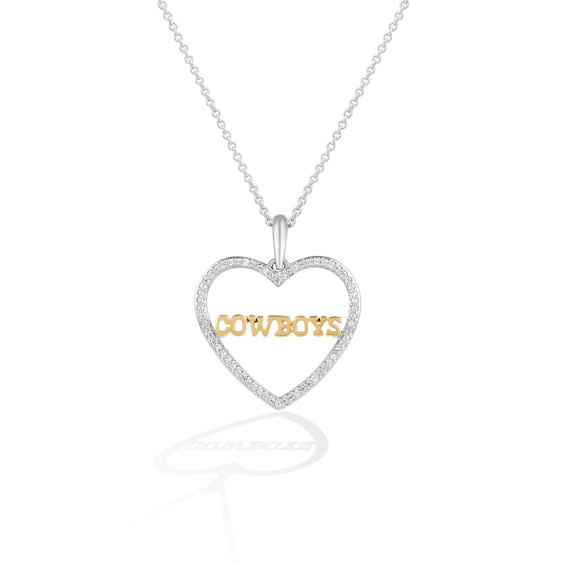 True Fans Dallas Cowboys 1/10 CT. T.W. Diamond Heart Necklace in Sterling Silver & 10K Yellow Gold