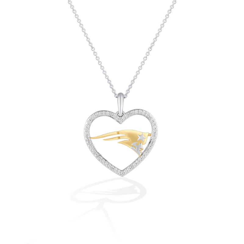 Main Image 1 of True Fans New England Patriots 1/10 CT. T.W. Diamond Heart Necklace in Sterling Silver & 10K Yellow Gold