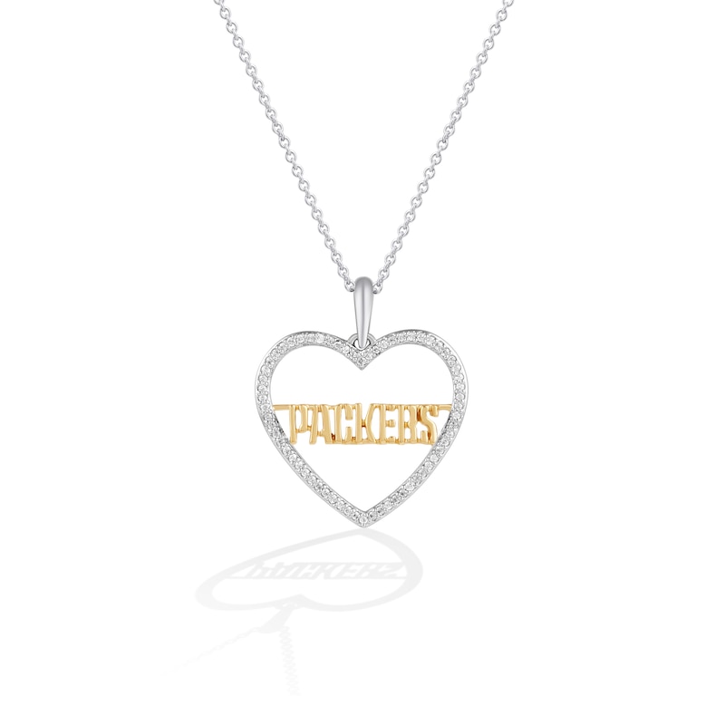 Main Image 1 of True Fans Green Bay Packers 1/10 CT. T.W. Diamond Heart Necklace in Sterling Silver & 10K Yellow Gold