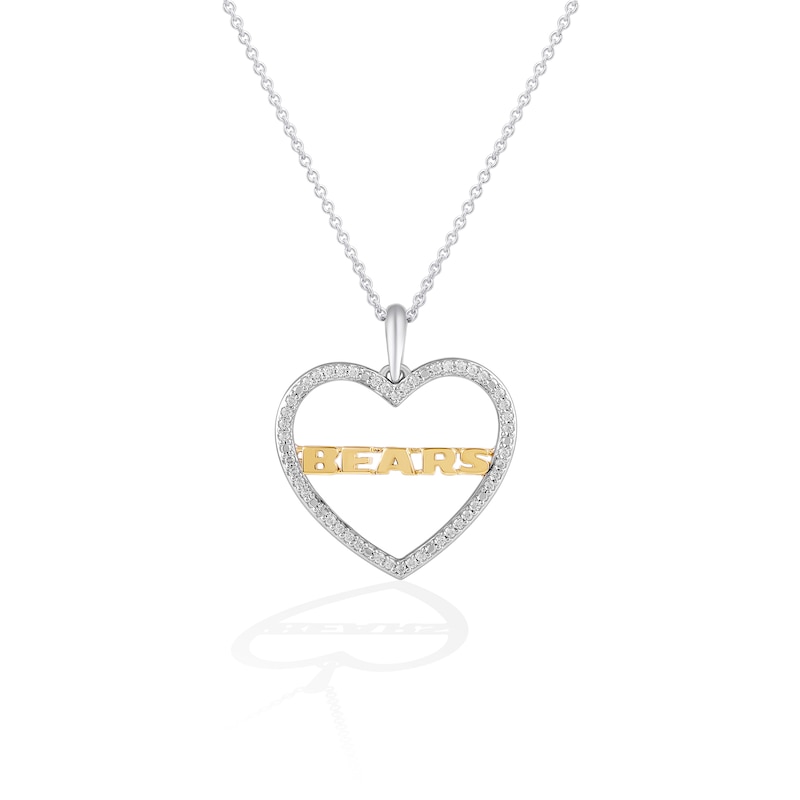 True Fans Chicago Bears 1/10 CT. T.W. Diamond Heart Necklace in Sterling Silver & 10K Yellow Gold