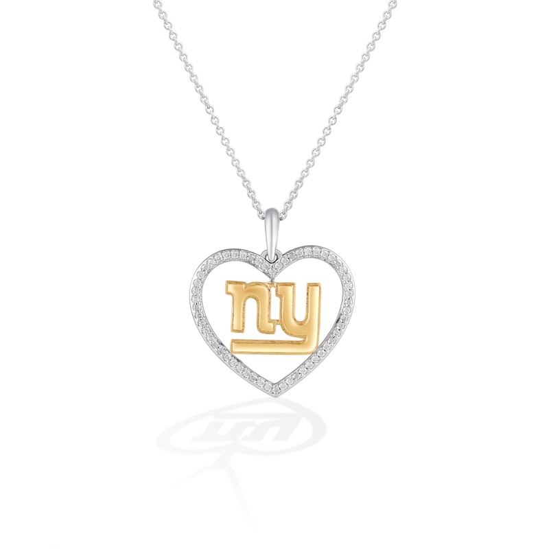 True Fans New York Giants 1/10 CT. T.W. Diamond Heart Necklace in Sterling Silver & 10K Yellow Gold