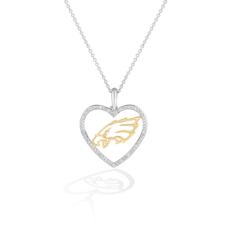 Main Image 1 of True Fans Philadelphia Eagles 1/10 CT. T.W. Diamond Heart Necklace in Sterling Silver & 10K Yellow Gold