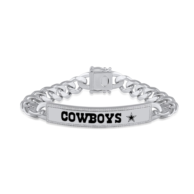 Main Image 1 of True Fans Dallas Cowboys 1/6 CT. T.W. Diamond Logo ID Bracelet in Sterling Silver