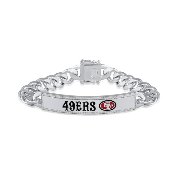 True Fans San Francisco 49ers 1/6 CT. T.W. Diamond Logo ID Bracelet in Sterling Silver