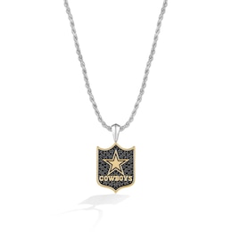 True Fans Dallas Cowboys 3/8 CT. T.W. Black Diamond and Enamel Reversible Shield Necklace in 10K Yellow Gold & Sterling Silver