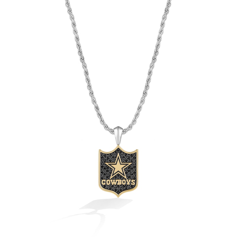 Main Image 1 of True Fans Dallas Cowboys 3/8 CT. T.W. Black Diamond and Enamel Reversible Shield Necklace in 10K Yellow Gold & Sterling Silver