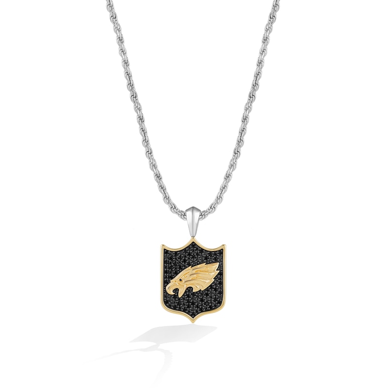 True Fans Philadelphia Eagles 3/8 CT. T.W. Black Diamond and Enamel Reversible Shield Necklace in 10K Yellow Gold & Sterling Silver
