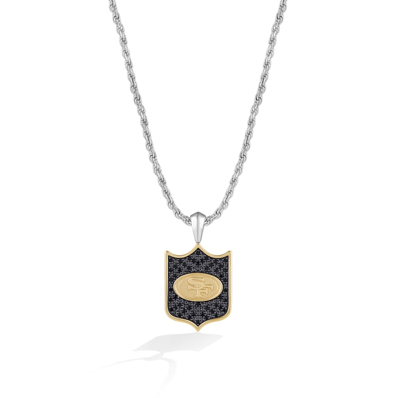 True Fans San Francisco 49ers 3/8 CT. T.W. Black Diamond and Enamel Reversible Shield Necklace in 10K Yellow Gold & Sterling Silver