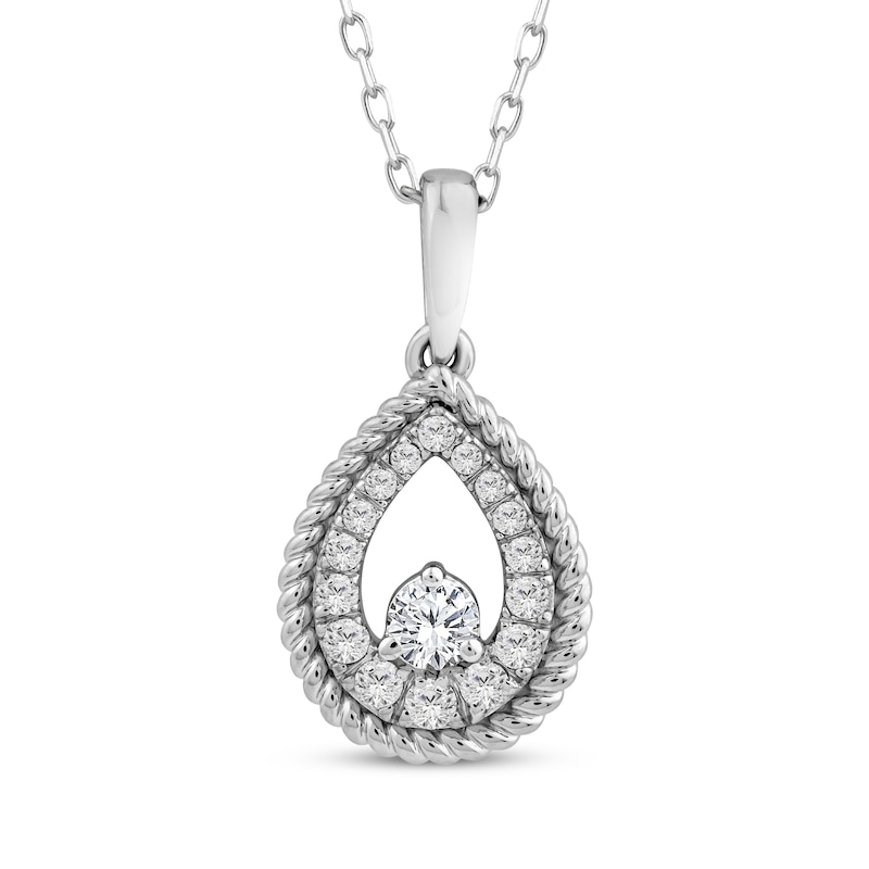 Main Image 1 of Threads of Love Diamond Teardrop Necklace 1/4 ct tw 10K White Gold 18&quot;