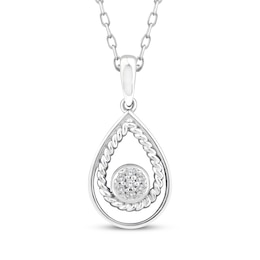 Threads of Love Multi-Diamond Center Teardrop Necklace 1/20 ct tw Sterling Silver 18&quot;