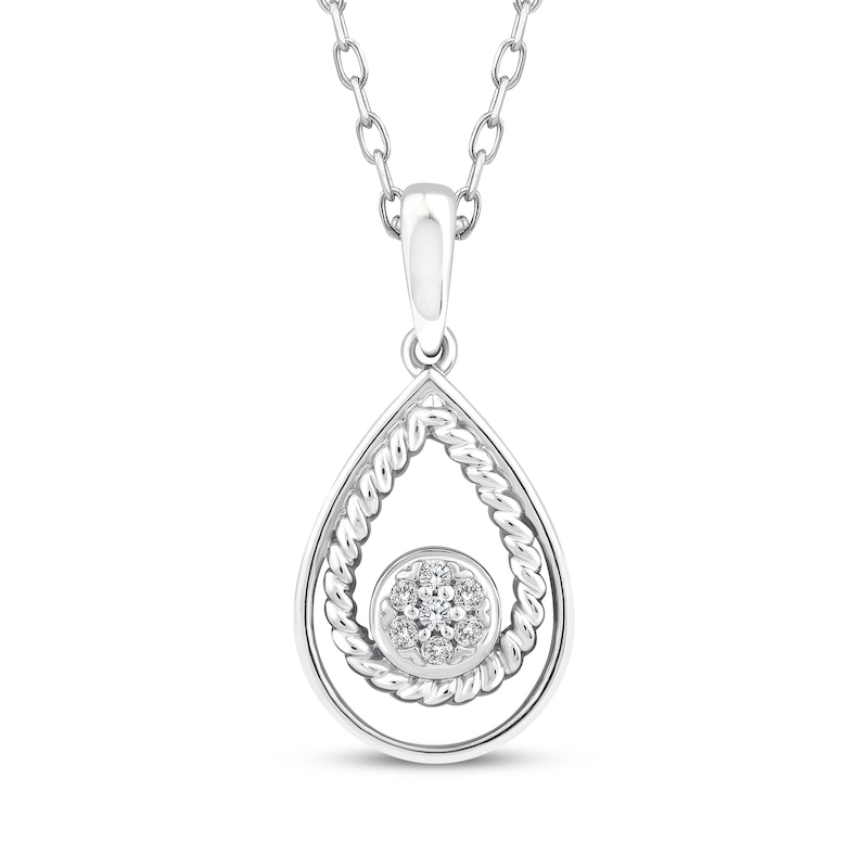 Threads of Love Multi-Diamond Center Teardrop Necklace 1/20 ct tw Sterling Silver 18"
