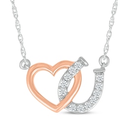 Diamond Horseshoe & Heart Necklace 1/15 ct tw Sterling Silver & 10K Rose Gold 18&quot;