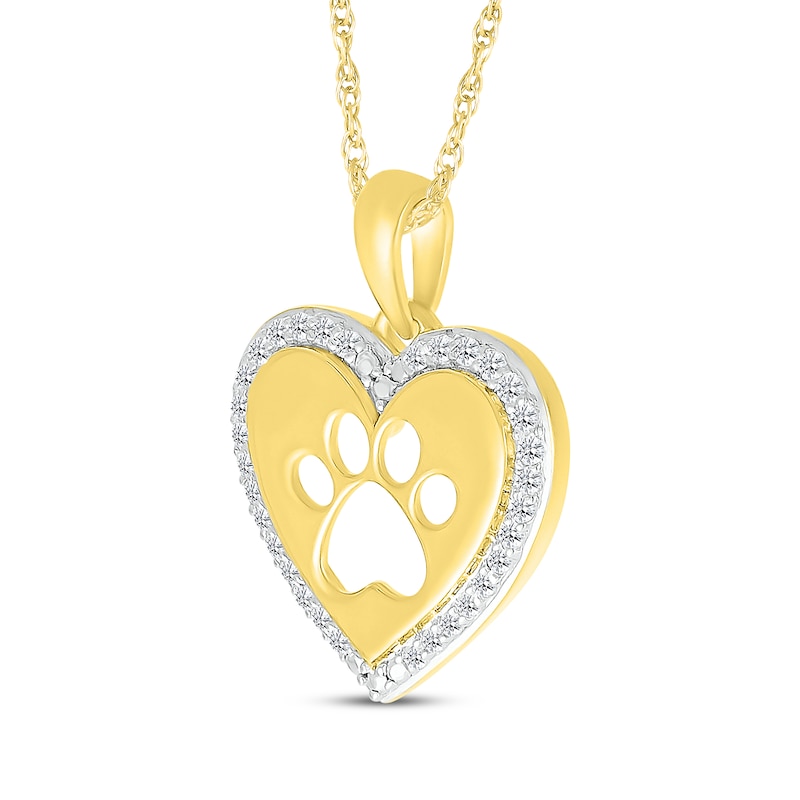 Main Image 2 of Diamond Heart Paw Print Cutout Necklace 1/8 ct tw 10K Yellow Gold 18&quot;