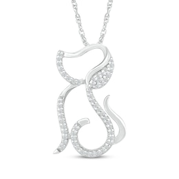 Diamond Dog Swirl Silhouette Necklace 1/10 ct tw Sterling Silver 18&quot;