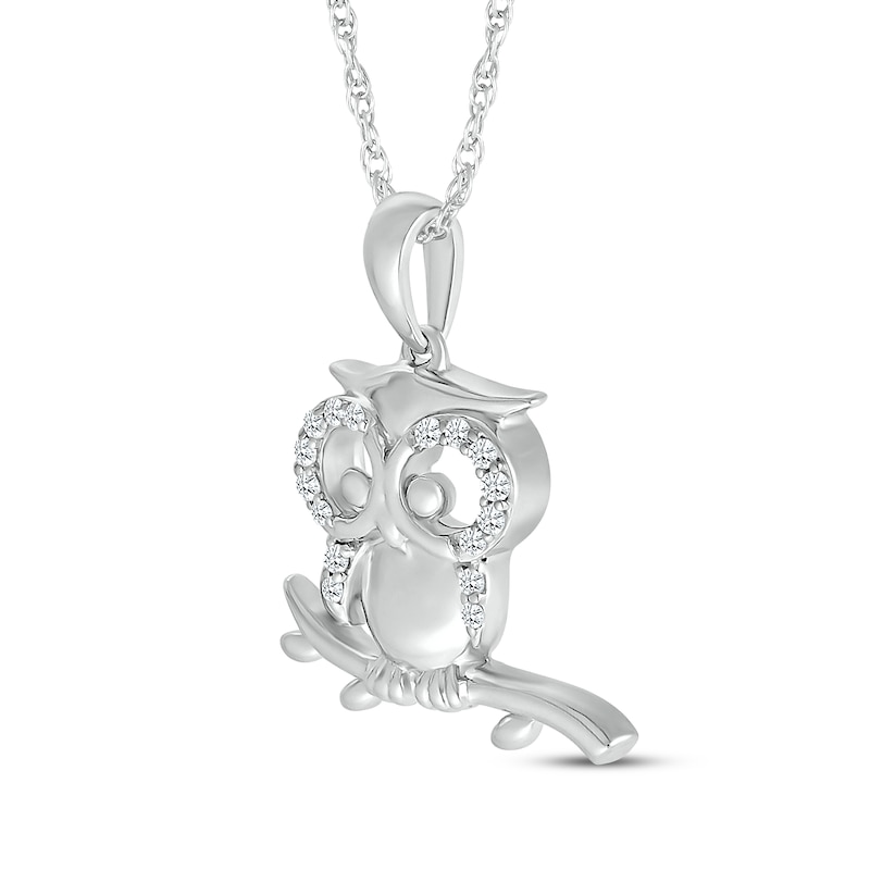 Main Image 2 of Diamond Owl & Branch Necklace 1/15 ct tw Sterling Silver 18&quot;