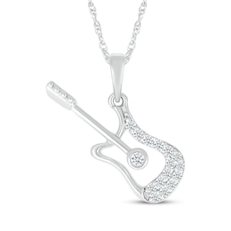 Diamond Guitar Necklace 1/8 ct tw Sterling Silver 18&quot;